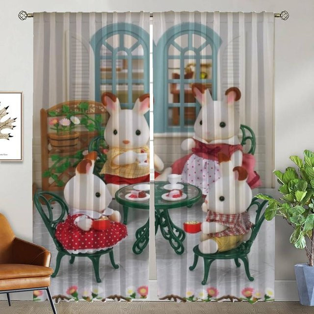 Sylvanian Families Tüll-Vorhänge im modernen Stil, 2 Stück, Weiß, B: 50 cm, H: 70 cm - Bild 1