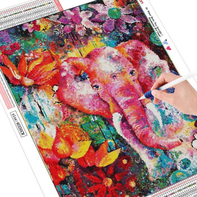 FIYO Diamond Painting 5D Elefant Motiv, Rund, Mehrfarbig, B/H: 20 x 30 cm - Bild 1