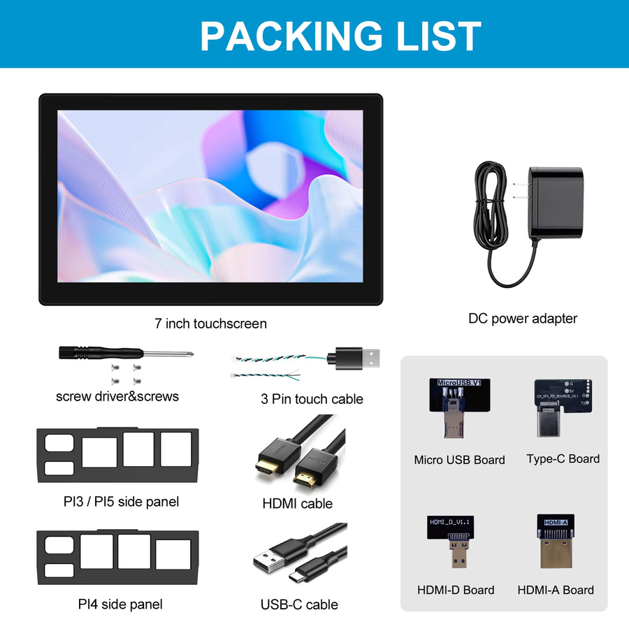 UNEW 7-Zoll Touchscreen Monitor mit HDMI und USB-C in Schwarz für Raspberry Pi 3 und 4 sowie Banana Pi, Auflösung 1024x600 - Bild 6