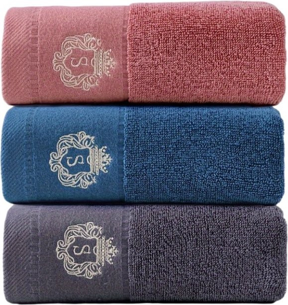 3-teiliges Gesichtshandtuch-Set von inyahome aus Baumwolle mit Bestickung in Blau, Beige und Grau - Bild 1