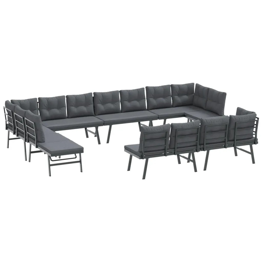 furnicato 8-tlg. Garten-Sitzgruppe aus Stahl mit Kissen in Schwarz und Anthrazit B/T/H: 173 x 118 x 76 cm - Bild 2
