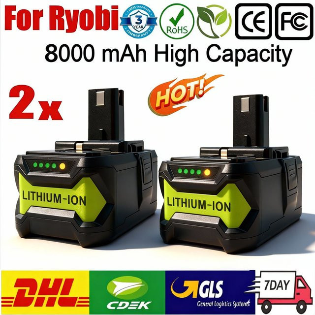 Ryobi 8Ah Ersatzakku für 18V One Plus Elektrowerkzeuge, kompatibel mit P107, P108 und P109, Schwarz - Bild 1