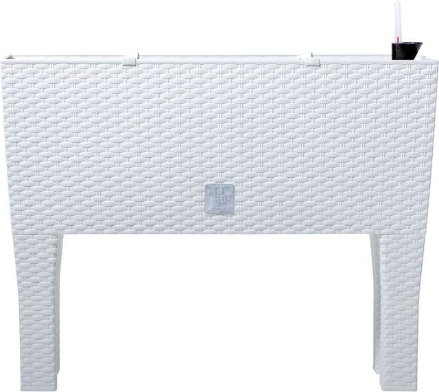 PROSPERPLAST Blumenkasten Rato Case High mit Bewässerungseinsatz in Rattan-Optik, Weiß, B/H/T: 80 x 62 x 33 cm - Bild 1