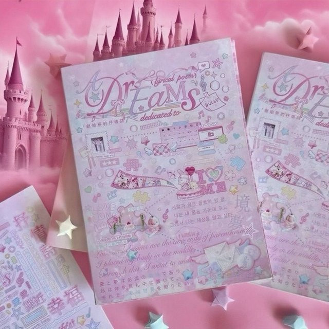 Japanisches Stickerbuch für dein DIY Scrapbook und Tagebuch in Rosa und Weiß, 24 Seiten aus Papier - Bild 1