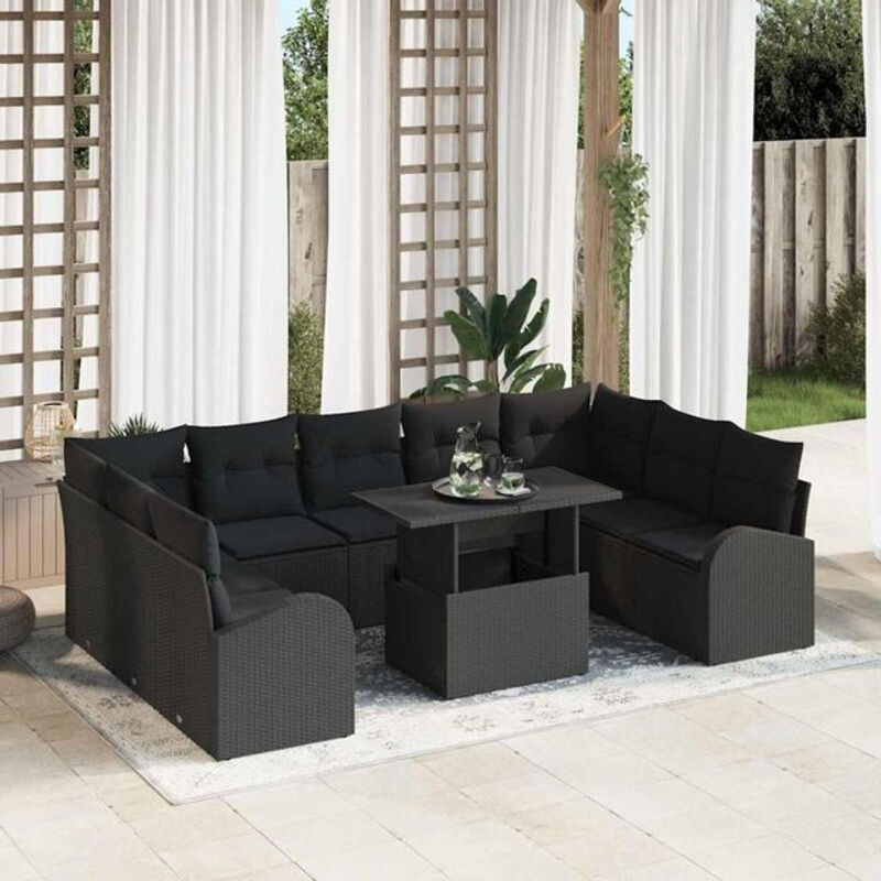 Vidaxl Garten-Sofa-Set aus Poly-Rattan mit Speicherfunktion in Schwarz, 10-teilig - Bild 1