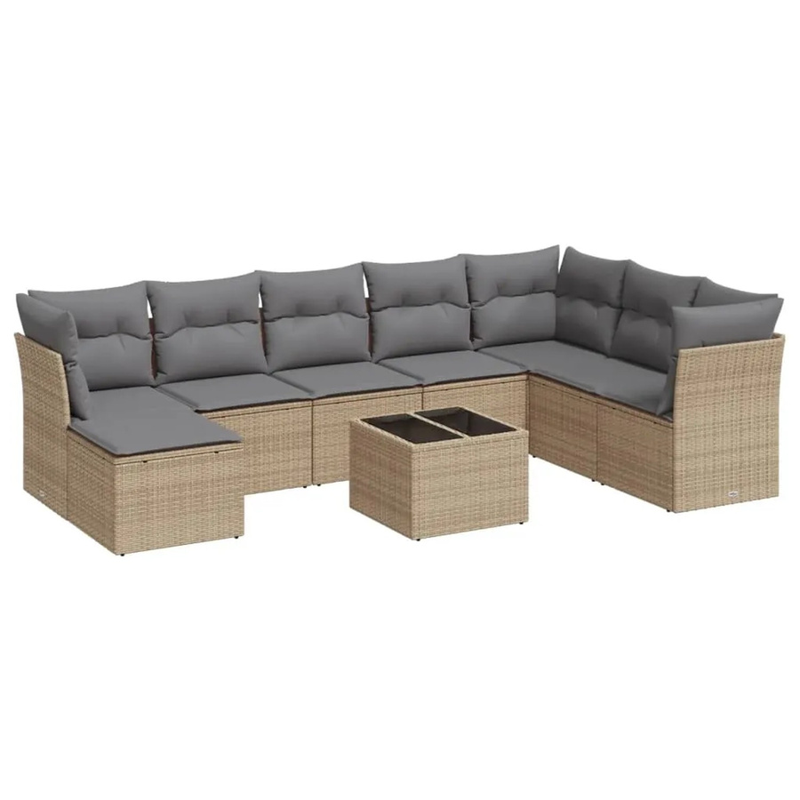 vidaXL 9-teilige Garten-Sofagarnitur aus Poly-Rattan mit Kissen in Beige-Grau - Bild 2