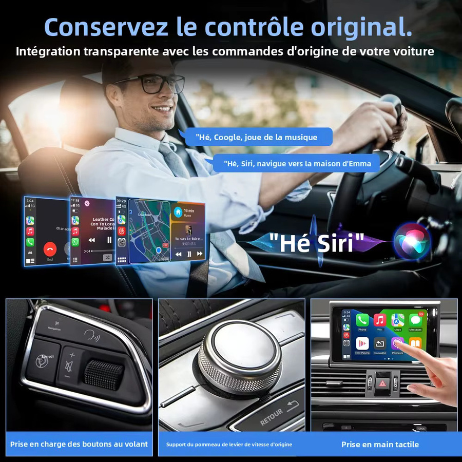 AUTOABC Kabelloser CarPlay Multimedia-Player mit Android Auto und GPS für Audi A6 A7 C7 MMI 3G HN+R 2009-2015 in Schwarz - Bild 4