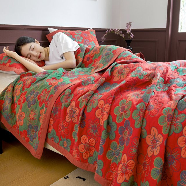 WASART Steppdecke aus reinem Baumwoll-Twel-Musselin mit Bohemian-Blumendruck in King-Size als Sommer-Tagesdecke oder Sofadecke - Bild 1