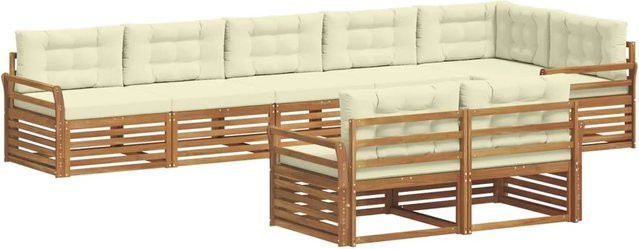vidaXL Outdoor-Sofagarnitur 8-teilig in U-Form aus Akazienholz mit Kissen in Natur und Creme - Bild 1