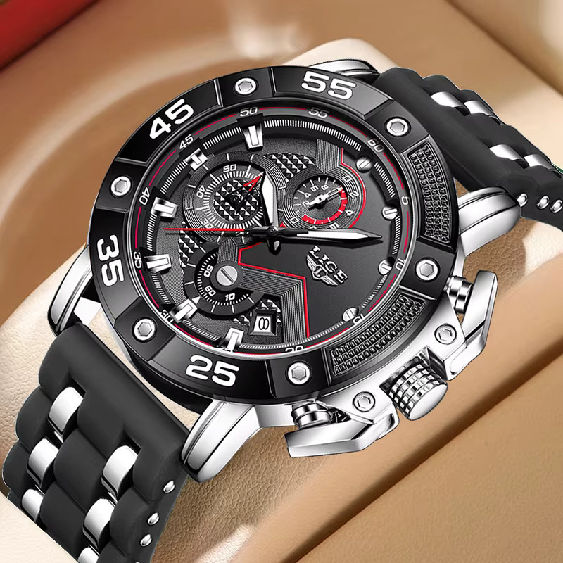 LIGE Armbanduhr Quarz, Edelstahl, Schwarz, Herren, Analoguhr - Bild 6