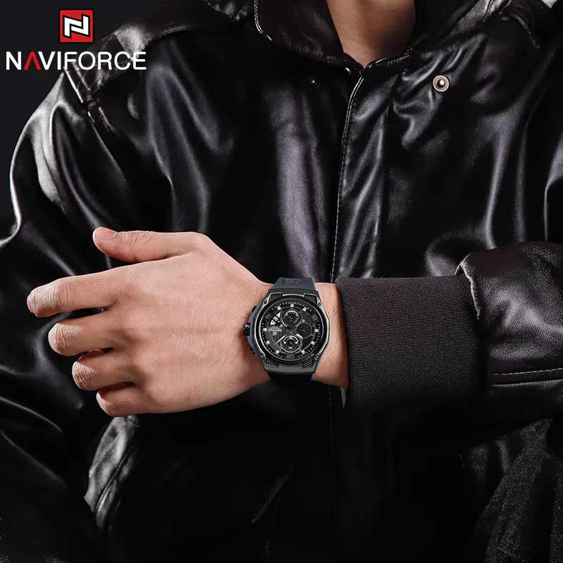 NAVIFORCE Chronograph, Quarzuhr, Silikonarmband, Schwarz, Herren - Bild 2