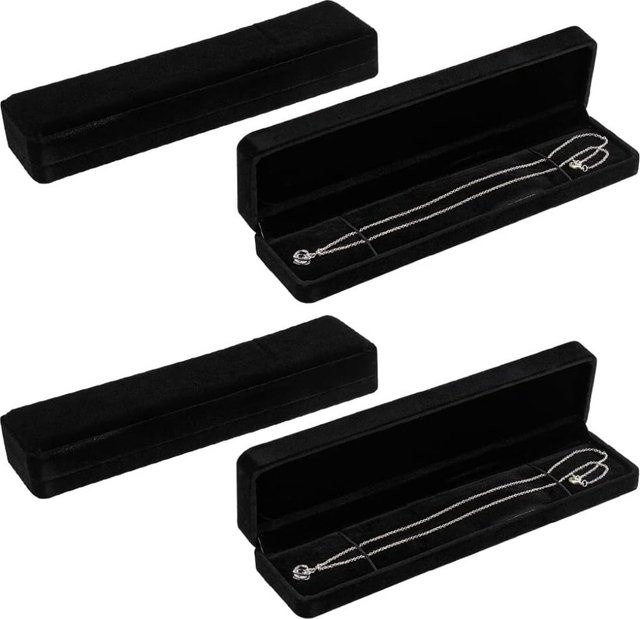 4er-Set Schmuckboxen aus schwarzem Samt für Armbänder, Halsketten und Uhren, B/T/H: 21,84 x 4,0 x 2,18 cm - Bild 1