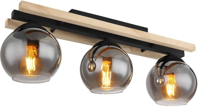 Globo Pendelleuchte Conni 3-flammig Schwarz Matt und Rauchglas, B/T/H: 15 x 60 x 20,5 cm, E27 - Bild 1