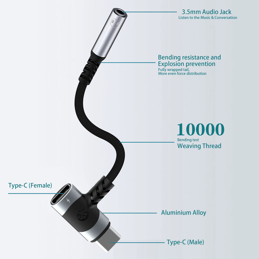 HOMEFISH 2-in-1 USB-C-auf-3,5-mm-Audio-Adapter mit 100 W PD Schnellladefunktion und Aux-Mikrofonanschluss für dein Smartphone und Tablet - Bild 4