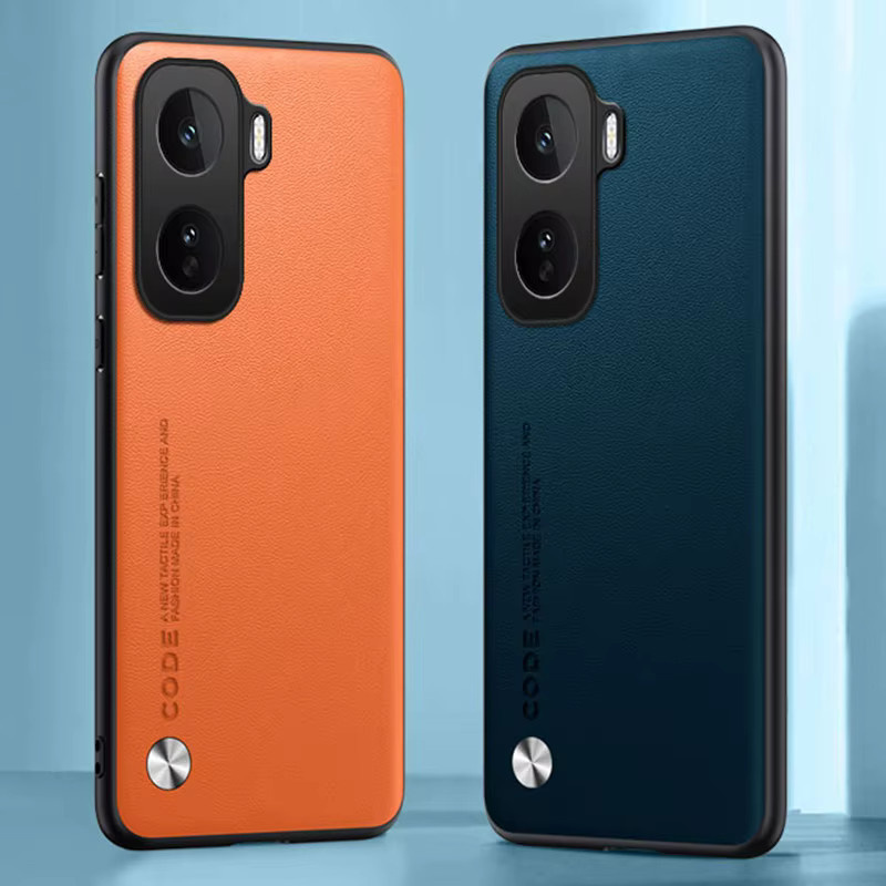 EUCAGR Luxus PU Leder Schutzhülle für Vivo iQOO Neo 11, Stoßfeste Silikon Handyhülle in Schwarz und Orange - Bild 2