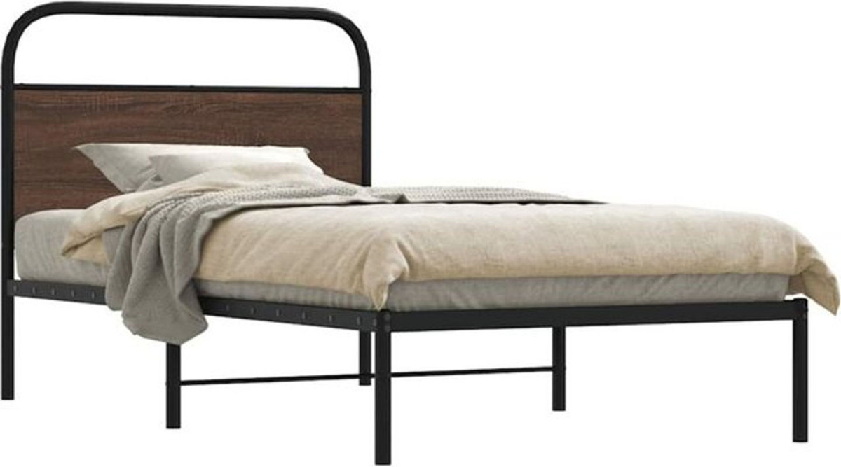 Metallbett vidaxl in Braun im Industrial-Design aus Metall und Holzwerkstoff, B/T/H: 90 x 190 x 95 cm - Bild 1
