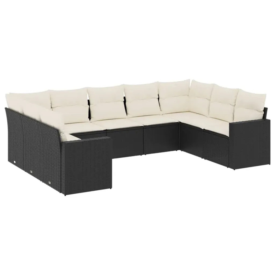 vidaXL 9-teilige Garten-Sofagarnitur in L-Form aus Poly-Rattan und pulverbeschichtetem Stahl in Schwarz mit cremeweißen Kissen - Bild 2