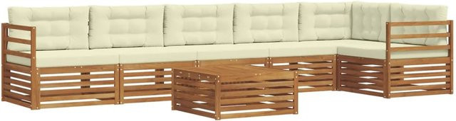 vidaXL Outdoor-Sofagarnitur 7-tlg. aus massivem Akazienholz in L-Form mit Kissen, Farbe: Beige/Natur - Bild 1