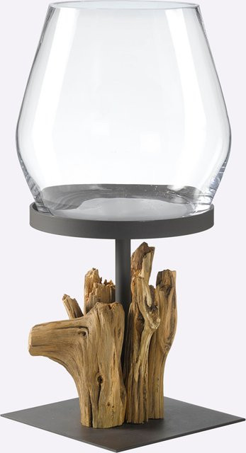 Windlicht von heine home aus Altholz und Metall in Dunkelbraun und Braun-Natur, B/T/H: 25,0 x 24,0 x 25,0 cm - Bild 1