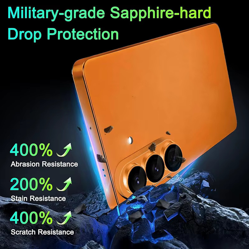 Metall-Hartglas-Kameraschutz für Samsung Galaxy S26+ in Schwarz und Orange - Bild 3