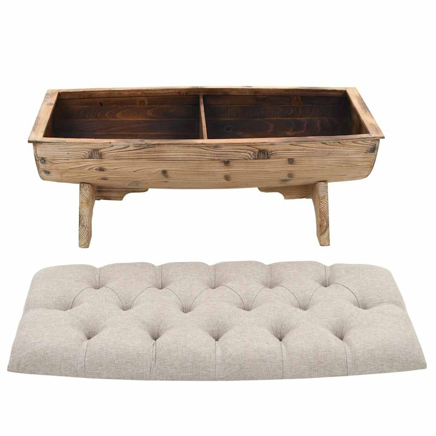 vidaXL Aufbewahrungsbank aus Tannenholz und Stoff in Beige oder Braun, B/T/H: 103 x 51 x 44 cm - Bild 2