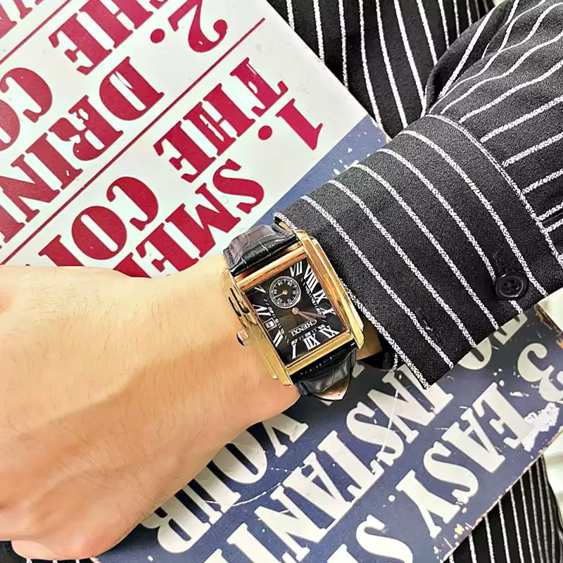 CHENXI Armbanduhr Herren, Quarz, Eckiges Zifferblatt, Leder, Silber - Bild 6