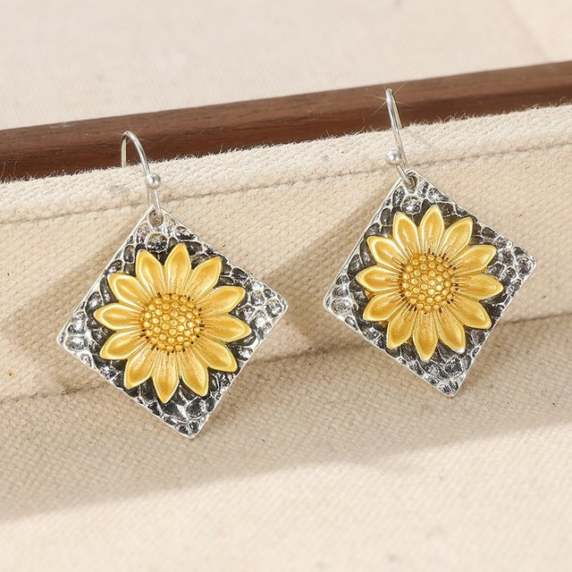 YoYo Hängeohrringe, Sonnenblumenmuster, Bicolor, Damen, Böhmisch - Bild 1