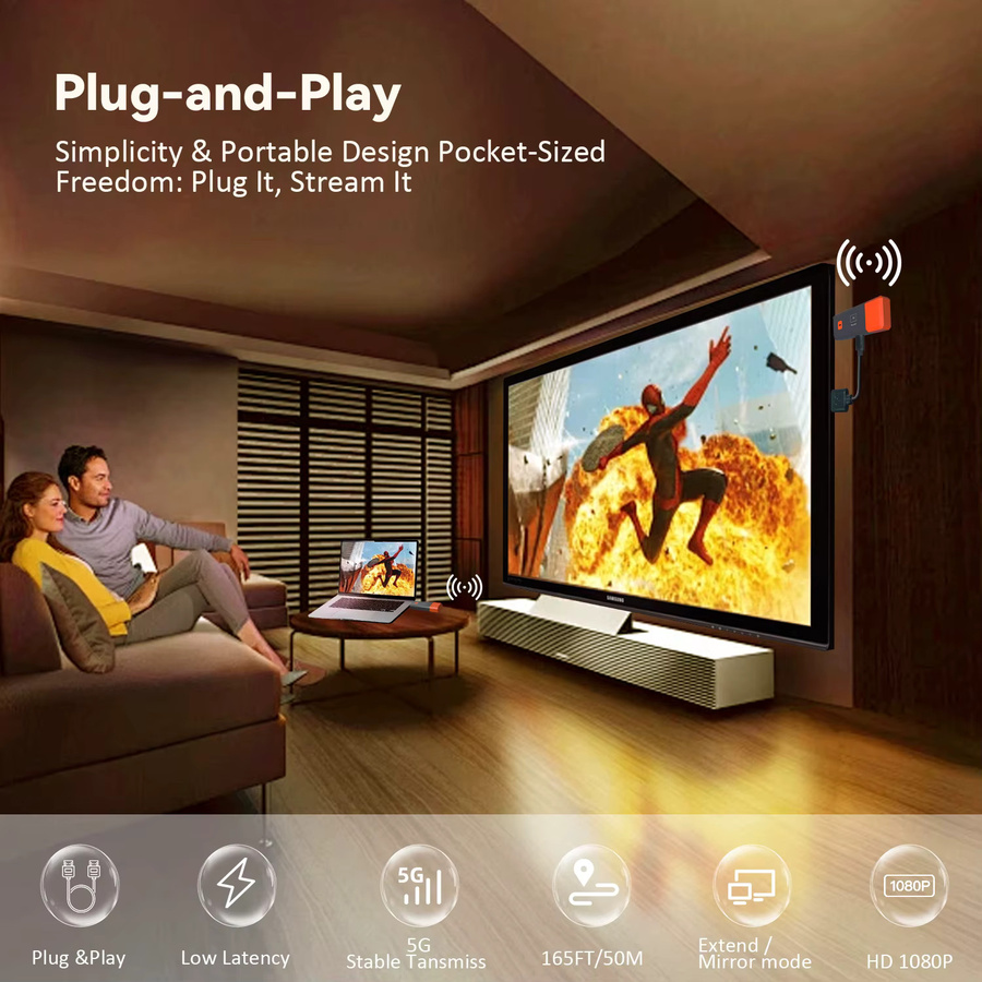 SHOYEE Wireless HDMI Extender Adapter Set für 4K UHD Video Übertragung von Kamera, Laptop oder PC zu Monitor und TV - Bild 2