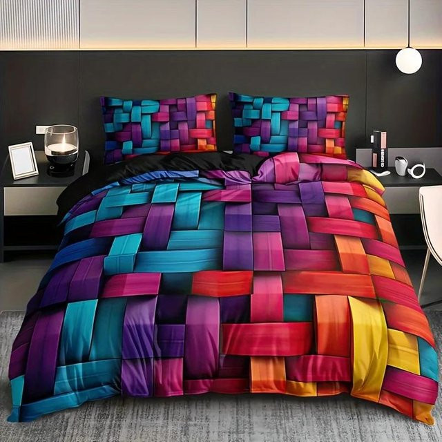 Lodestar 3-teiliges Bettbezug-Set mit Karomuster in Blau und Multicolour, atmungsaktives Polyester, Größe: B 180 cm x H 210 cm - Bild 1