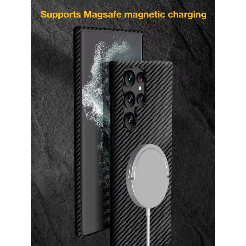 Magnetische Kohlefaser-Hülle für Samsung Galaxy S25 S24 S23 S22 S21 Ultra Plus, stoßfeste Schutzhülle in Rot, kompatibel mit kabellosem Laden - Bild 2