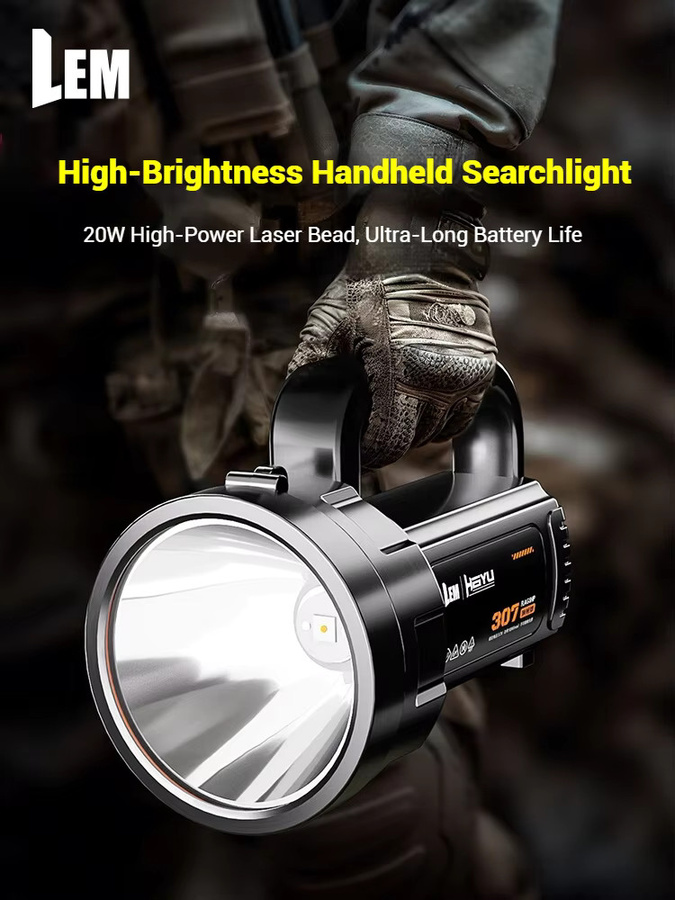 Wiederaufladbare High Power LED Taschenlampe und Suchscheinwerfer in Schwarz, wasserdichte Camping-Laterne mit USB-Anschluss - Bild 2