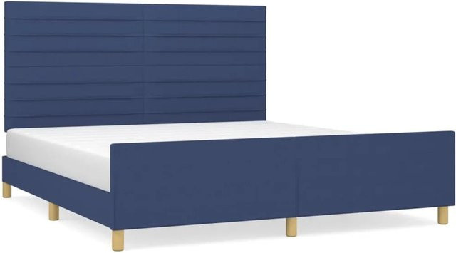 vidaXL Bettgestell mit Kopfteil in Blau, modernes Polsterbett aus Stoff und Holz, B/T/H: 180 x 200 x 128 cm - Bild 1