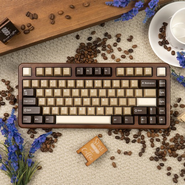 Venit Keys Caffe Latte Tastenkappen Set mit 164 Tasten in Beige, Transluzente Double Shot Cherry Profile ABS+PBT Keycaps für MX mechanische Tastaturen - Bild 1