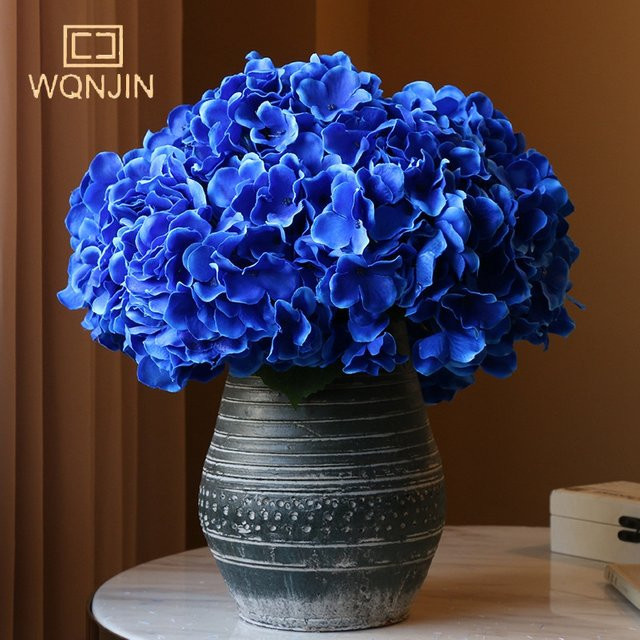 WQNJIN Künstliche Hortensie in Blau für Dekoration zu Hochzeit, Geburtstag und Valentinstag - Bild 1