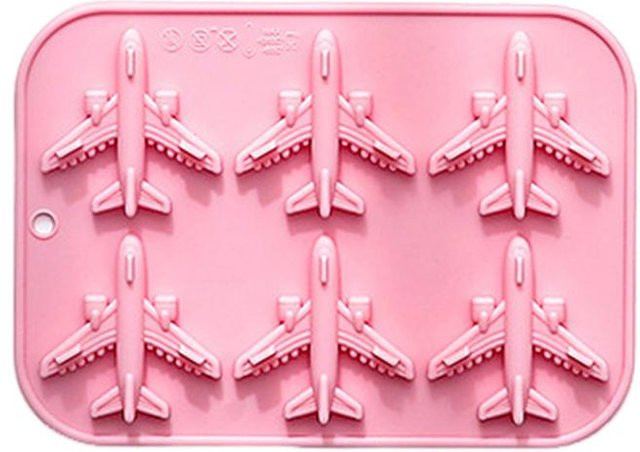 Keyamei Silikonform Flugzeug in Pink für Fondant, Eiswürfel und Schokolade - Bild 1