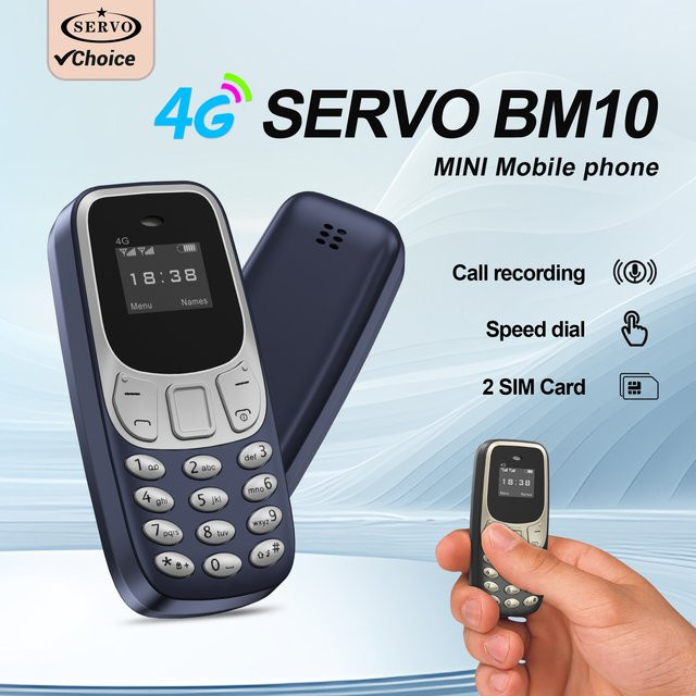 SERVO BM10 4G Mini-Mobiltelefon mit Tastenfunktion, 2 SIM-Slots und Anruf-Recorder in Schwarz - Bild 1