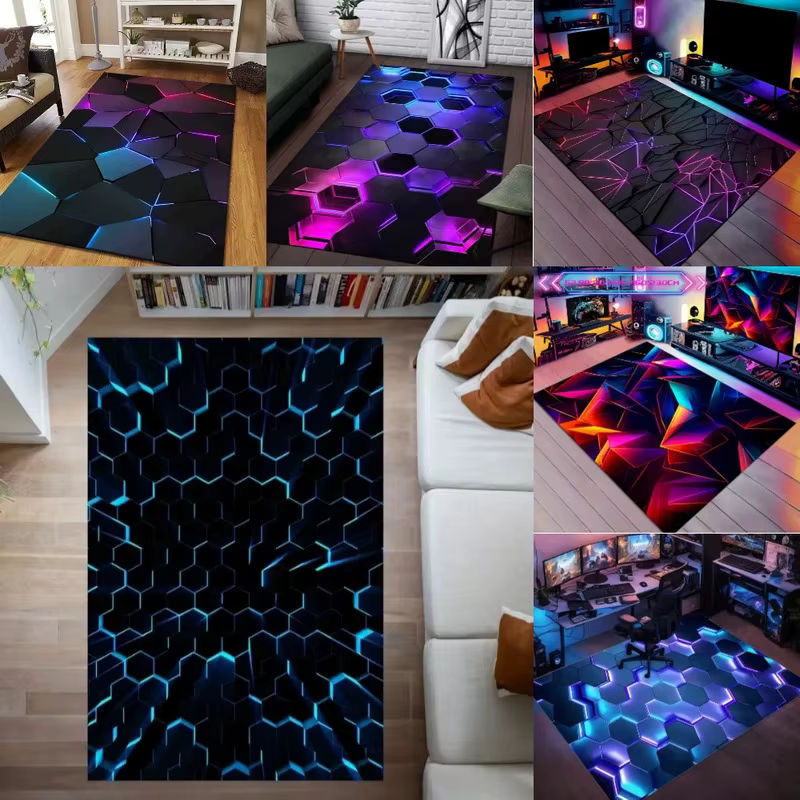VIKAMA 3D-Sechseck-Gaming-Teppich mit geometrischem Design, rutschfest, modern, B/T: 60 x 40 cm - Bild 2