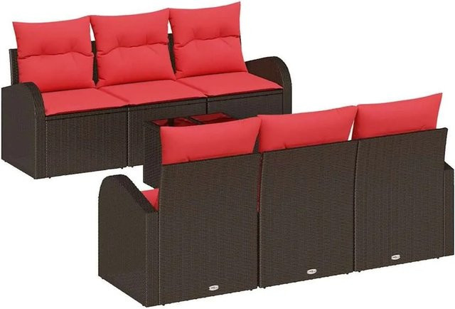 vidaXL Gartensofa-Set Braun aus Poly-Rattan mit Tisch und Polstern, B/T/H: 55 x 55 x 37 cm - Bild 1
