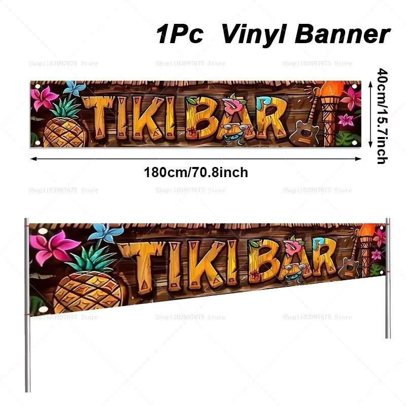VIKAMA Tropisches Tiki-Bar Banner mit Ananas- und Blumenmuster, Mehrfarbig, B: 180 cm, H: 35 cm - Bild 4