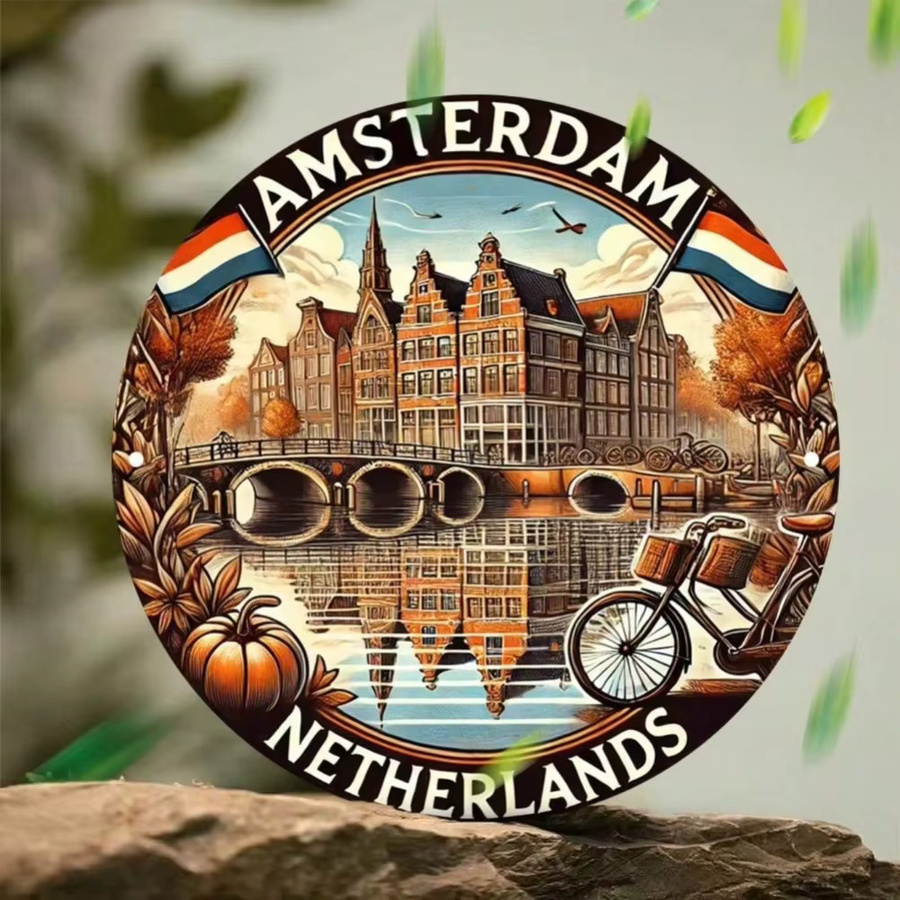 Vintage Amsterdam Rundes Blechschild CIFBUY Multicolour Metall Wanddeko Durchmesser: 20,32 cm - Bild 4