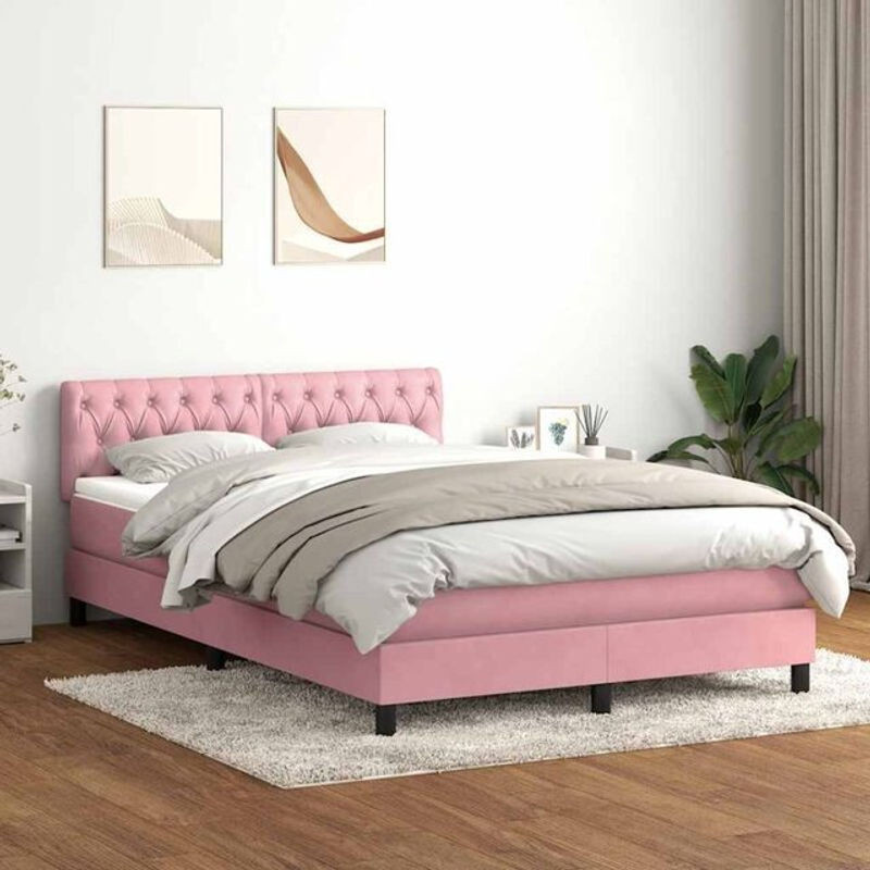vidaxl Boxspringbett mit Matratze aus Samt in Rosa und Weiß, B/T/H: 160 x 210 cm - Bild 1
