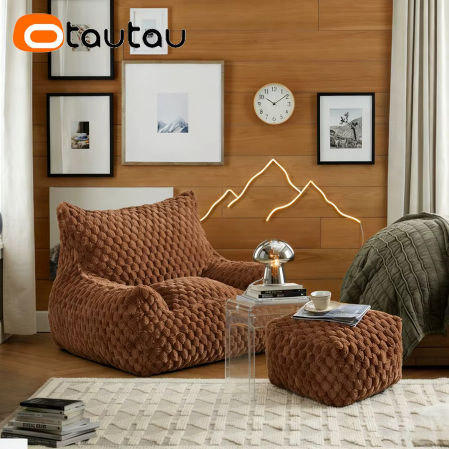 OTAUTAU Flauschiger Sitzsackbezug aus Kunstfell in Braun für Pouf-Sessel - Bild 5