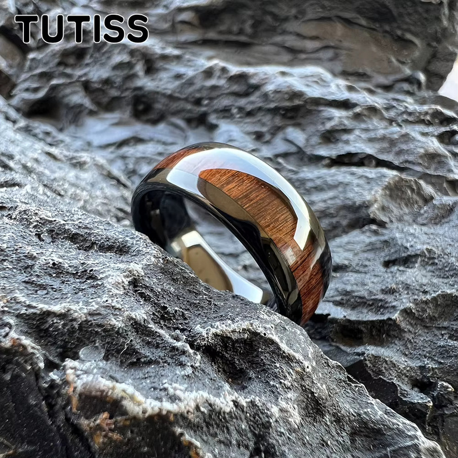 TUTISS Wolframring, Schwarz, Rosenholz-Holzeinlage, 8mm, Unisex - Bild 3