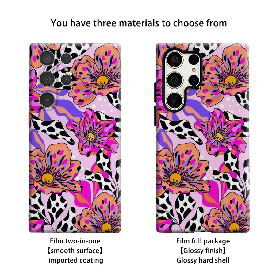 Stoßfeste Doppelschicht Handyhülle im Pop-Art Blumen-Leoparden-Design für Samsung Galaxy S25 Ultra, S24, S23 Ultra und S23 Plus, Multicolor - Bild 2