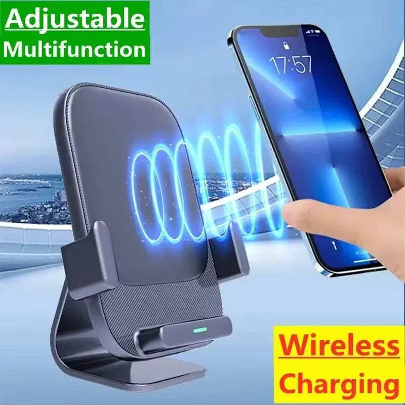 VIKEFON 2-in-1 Verstellbarer Kabelloser Ladeständer für iPhone und Android-Telefone, Schwarz - Bild 1