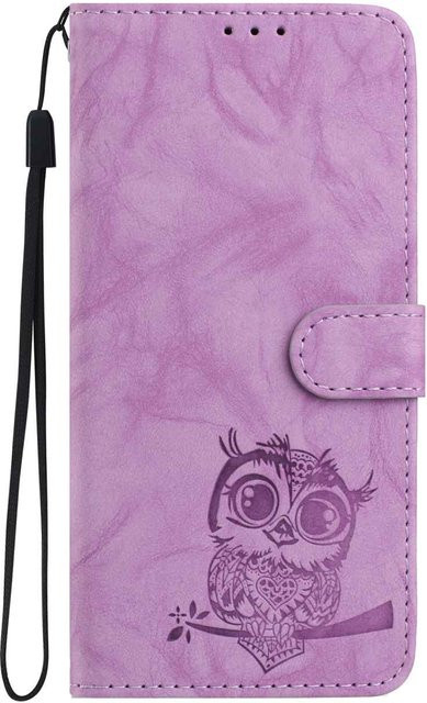 Motorola Handyhülle mit Eulen-Prägemuster und Kartenfach für Moto E13 E20 G05 G54 Edge 40 Serie in Violett - Bild 1
