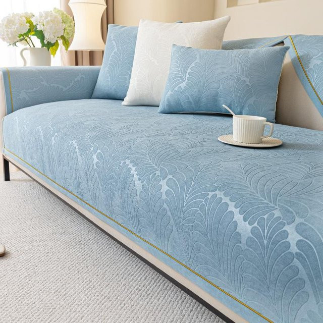 Waschbarer Sofabezug aus holländischem Samt in Blau, quadratisches Kissen mit Jacquard-Struktur, B/T/H: 70 x 70 x 70 cm - Bild 1