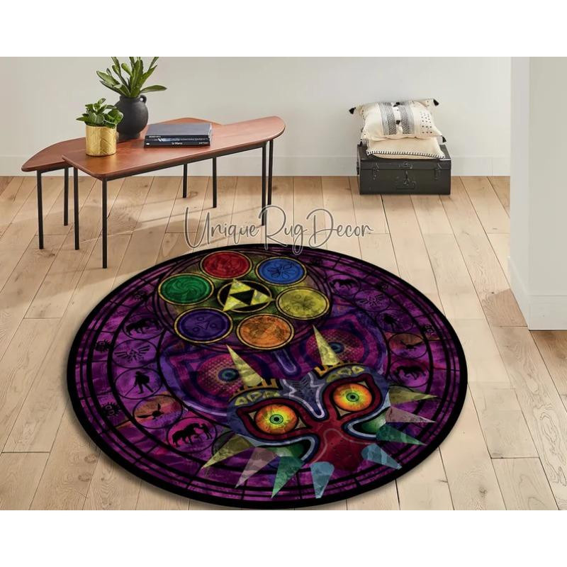 Runder Zelda Majora’s Mask Teppich im Retro-Stil für dein Gaming-Zimmer, Multicolor, Durchmesser: 40 cm - Bild 1