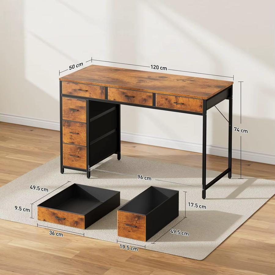 FRODROVIA Computertisch aus Holz in Braun mit Stauraum für Home-Office und Schlafzimmer, Breite: 120 cm - Bild 4