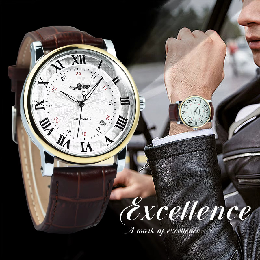 WINNER Armbanduhr Automatik, Leder, Weiß, Herren - Bild 4